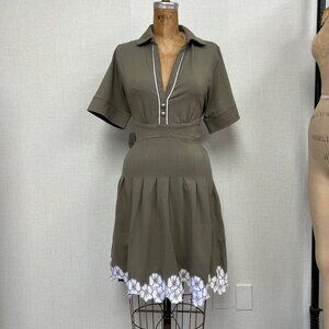 NWT Deadstock 2000s Suzabelle Designer Short Sleeve Olive Floral Dress